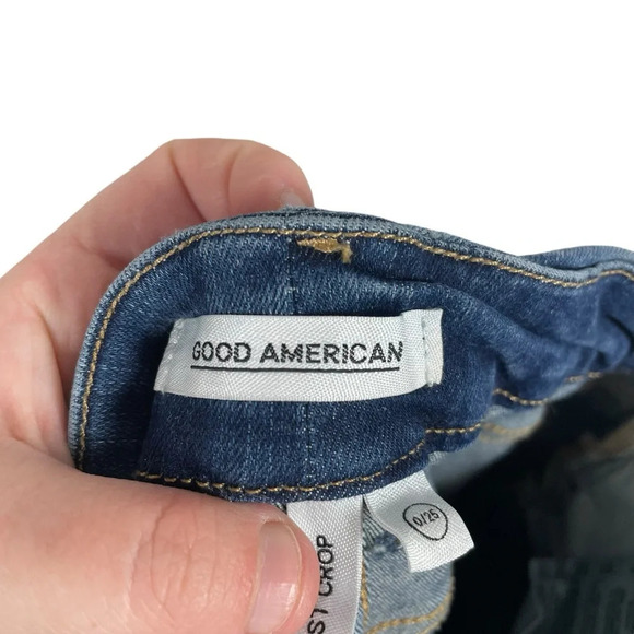 Good American Good Waist Raw Edge Crop Jeans in Blue Size 25 - Picture 13 of 13